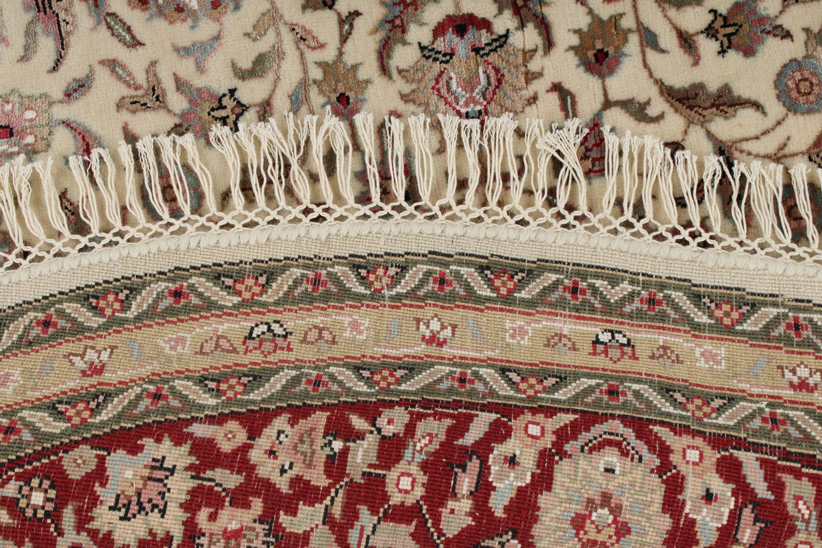 5x5 Ivory and Burgundy Turkish Tribal Rug