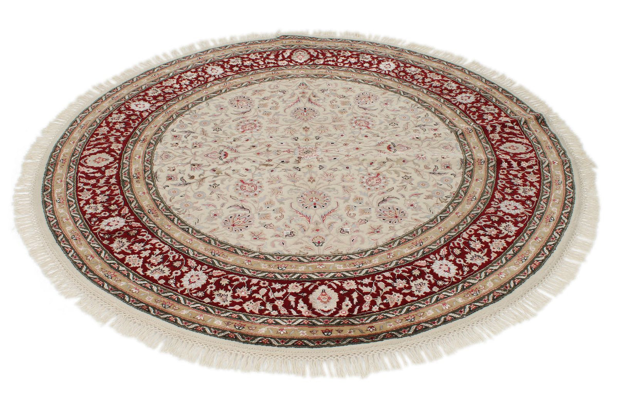 5x5 Ivory and Burgundy Turkish Tribal Rug