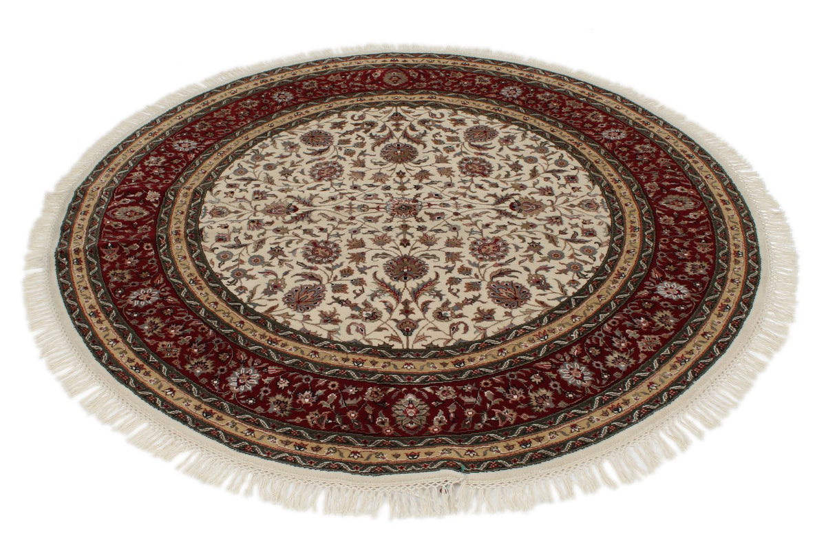 5x5 Ivory and Burgundy Turkish Tribal Rug