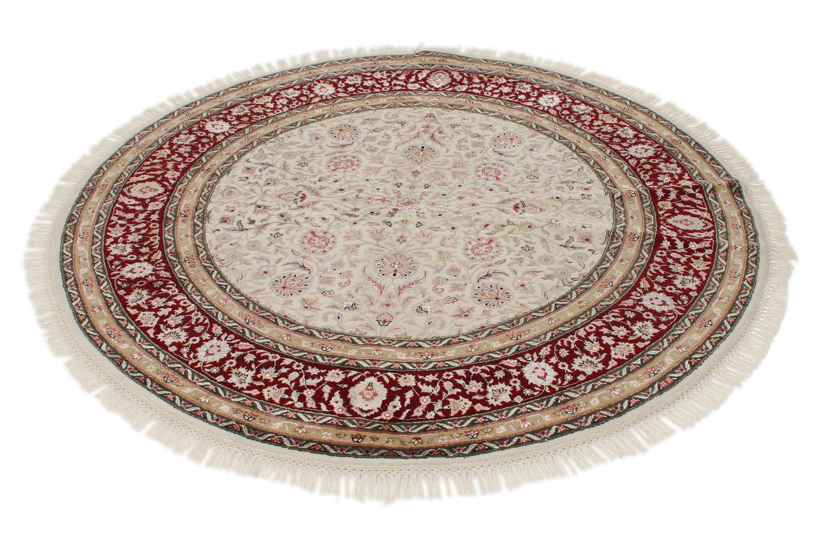 5x5 Ivory and Burgundy Turkish Tribal Rug