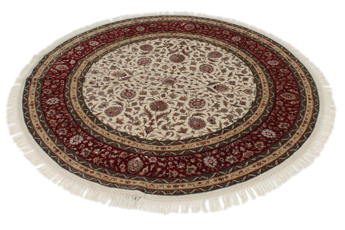 5x5 Ivory and Burgundy Turkish Tribal Rug