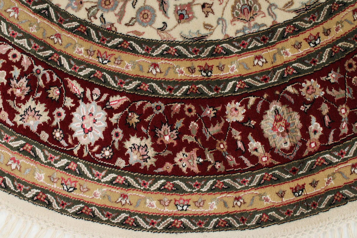 5x5 Ivory and Burgundy Turkish Tribal Rug
