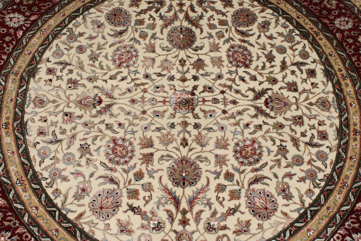 5x5 Ivory and Burgundy Turkish Tribal Rug