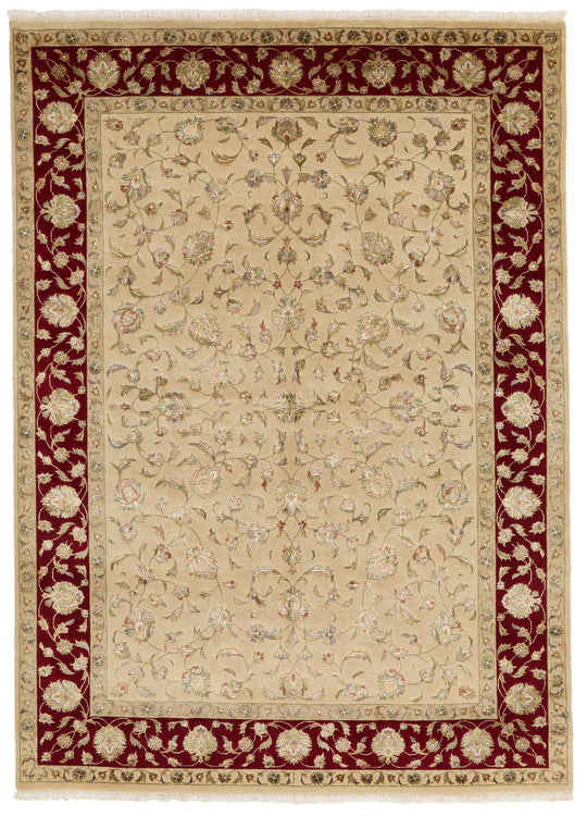 6x8 Ivory and Burgundy Turkish Tribal Rug