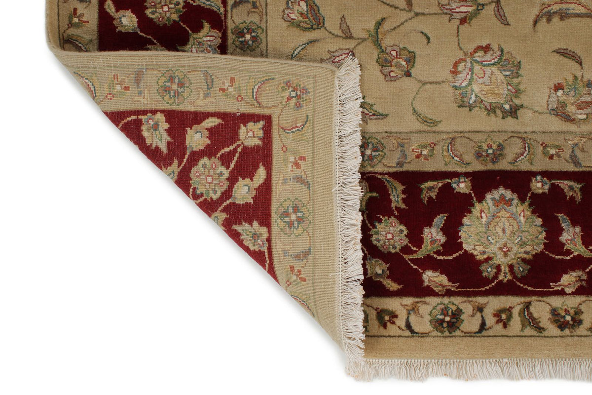 6x8 Ivory and Burgundy Turkish Tribal Rug