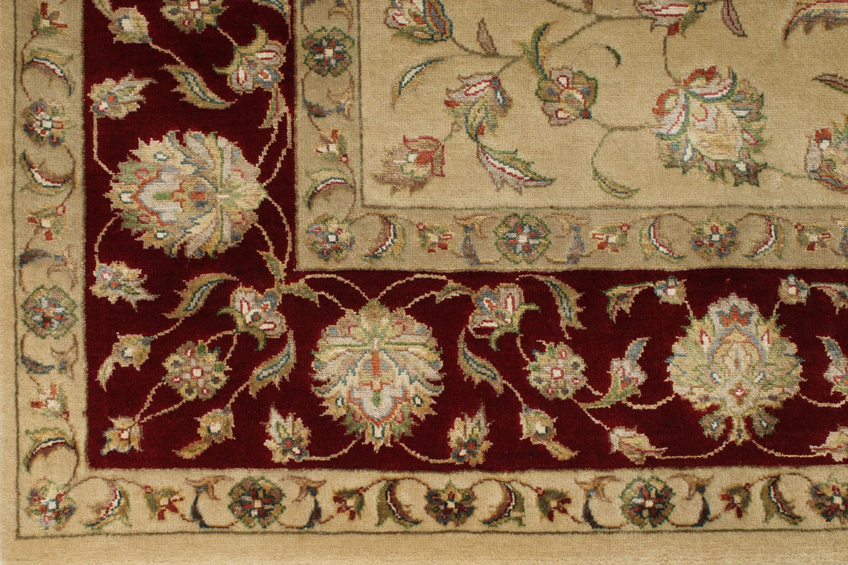 6x8 Ivory and Burgundy Turkish Tribal Rug