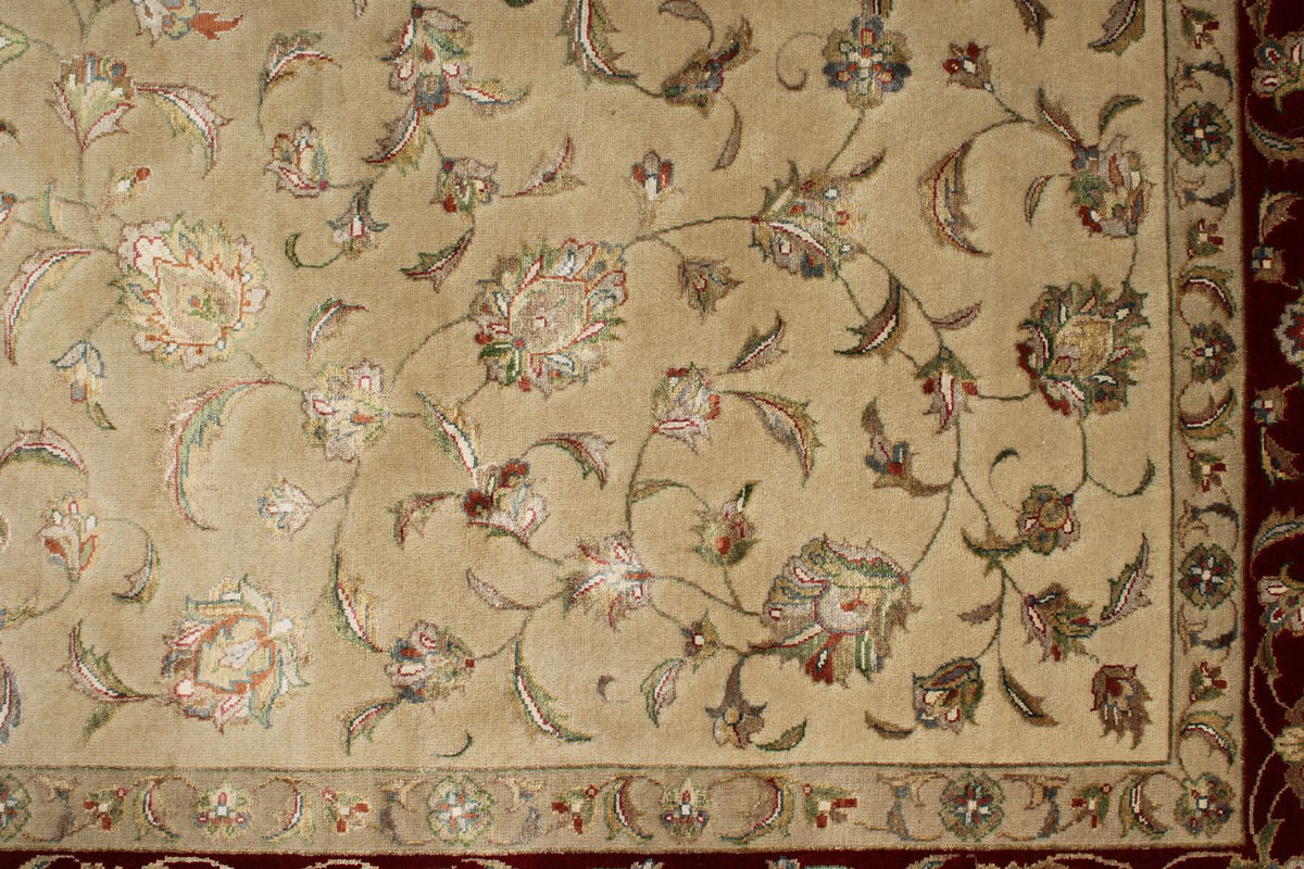 6x8 Ivory and Burgundy Turkish Tribal Rug