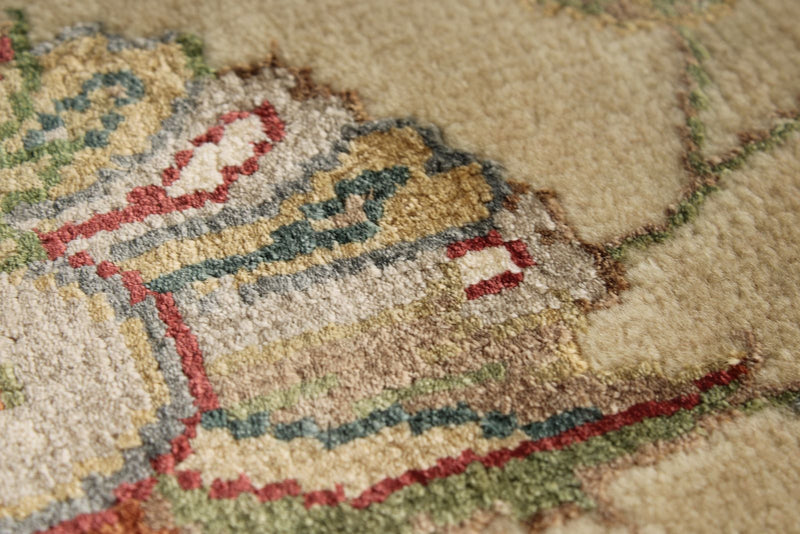 6x8 Ivory and Burgundy Turkish Tribal Rug
