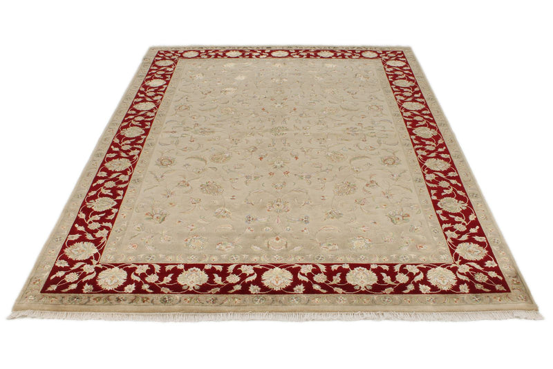 6x8 Ivory and Burgundy Turkish Tribal Rug