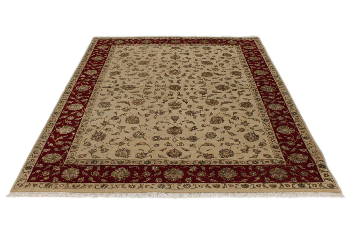 6x8 Ivory and Burgundy Turkish Tribal Rug
