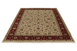 6x8 Ivory and Burgundy Turkish Tribal Rug