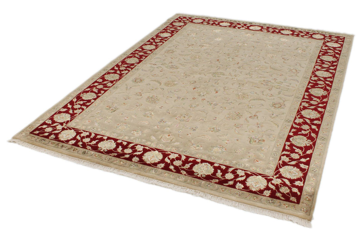 6x8 Ivory and Burgundy Turkish Tribal Rug