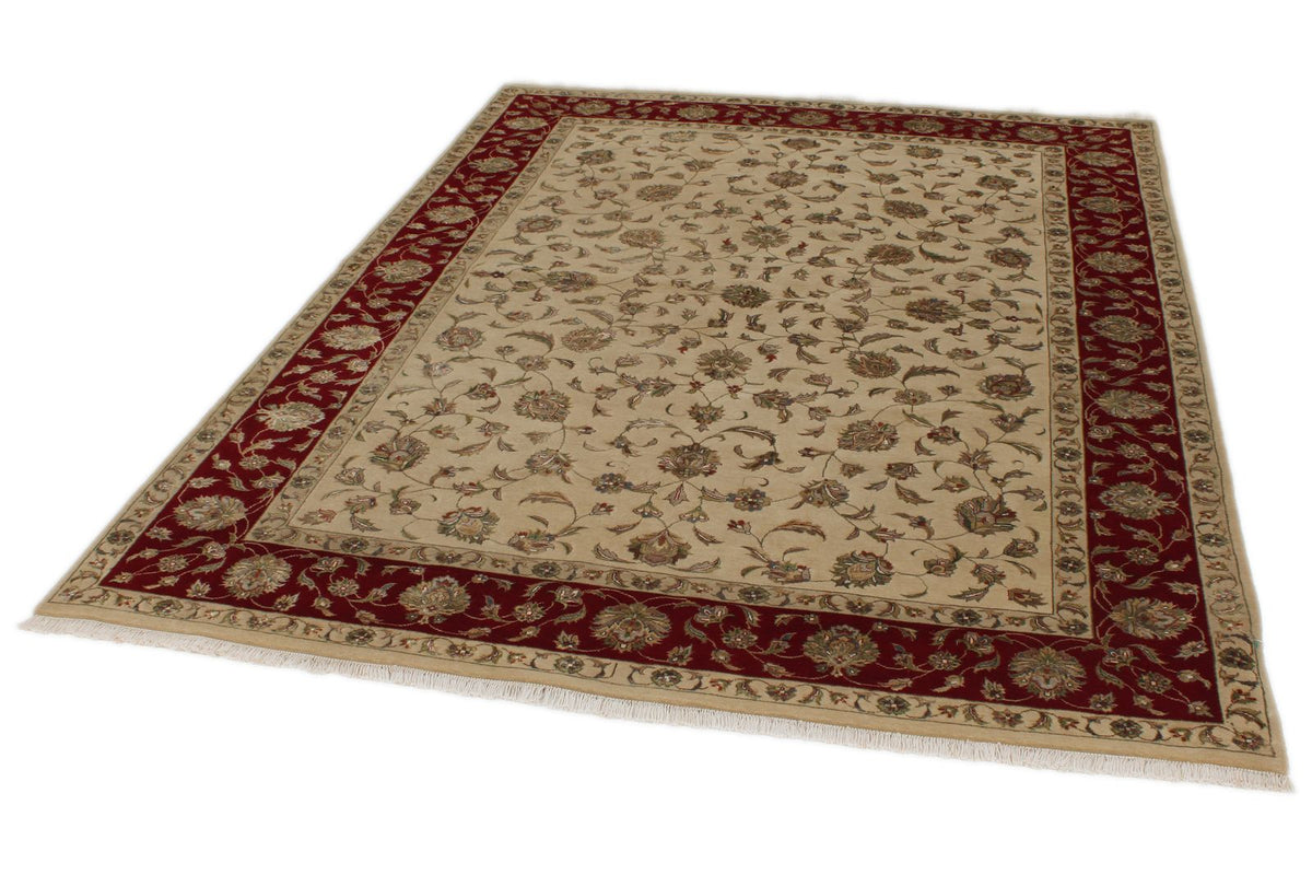 6x8 Ivory and Burgundy Turkish Tribal Rug