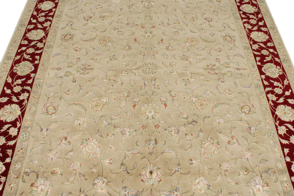 6x8 Ivory and Burgundy Turkish Tribal Rug