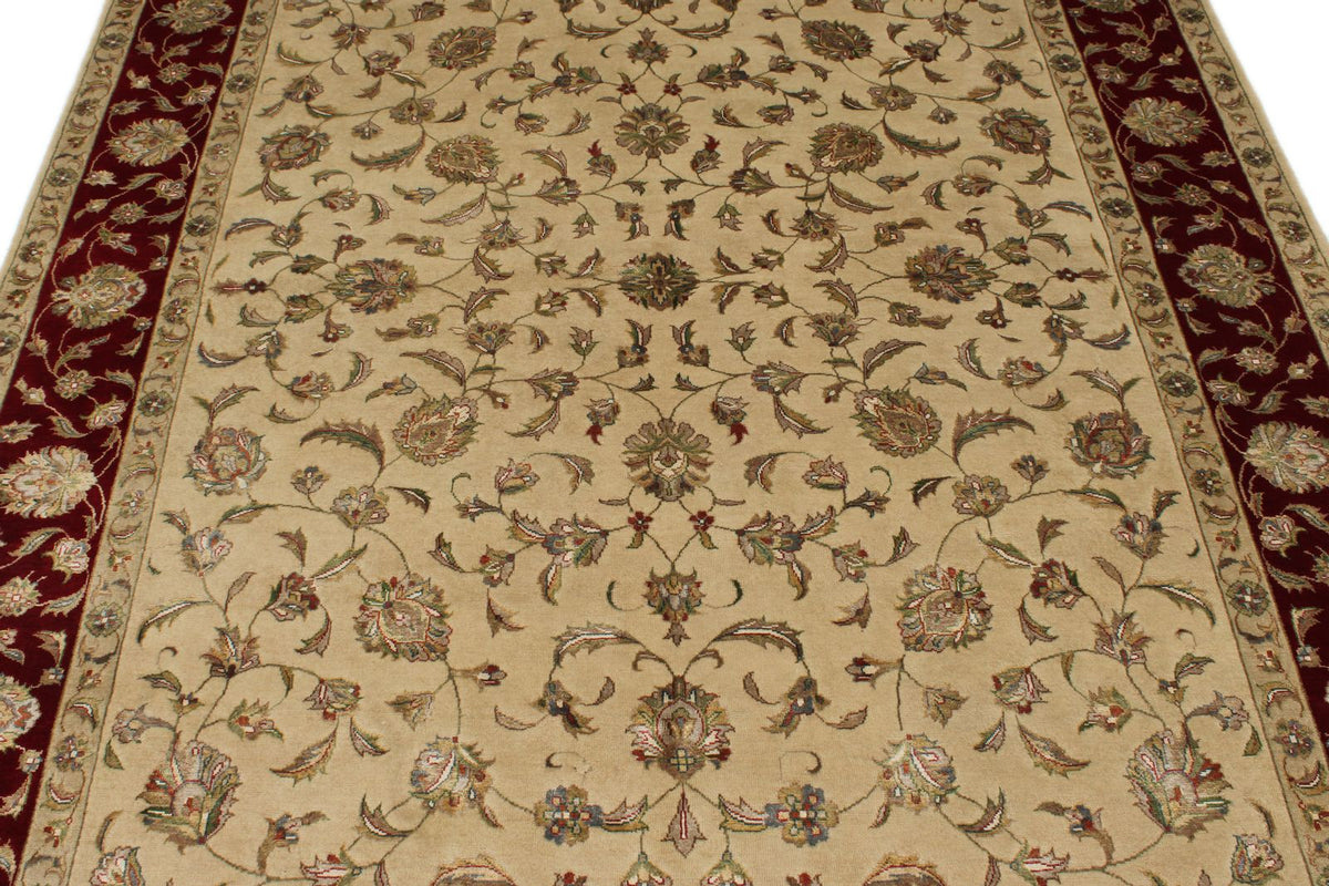 6x8 Ivory and Burgundy Turkish Tribal Rug