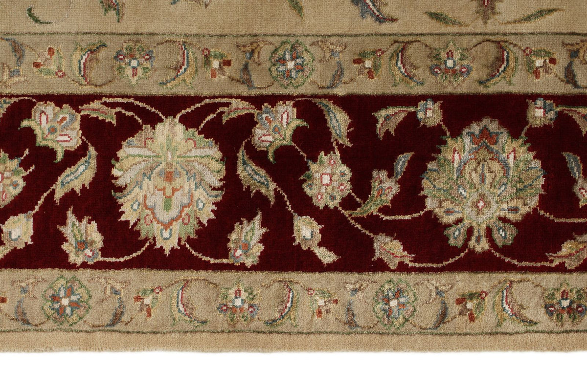 6x8 Ivory and Burgundy Turkish Tribal Rug