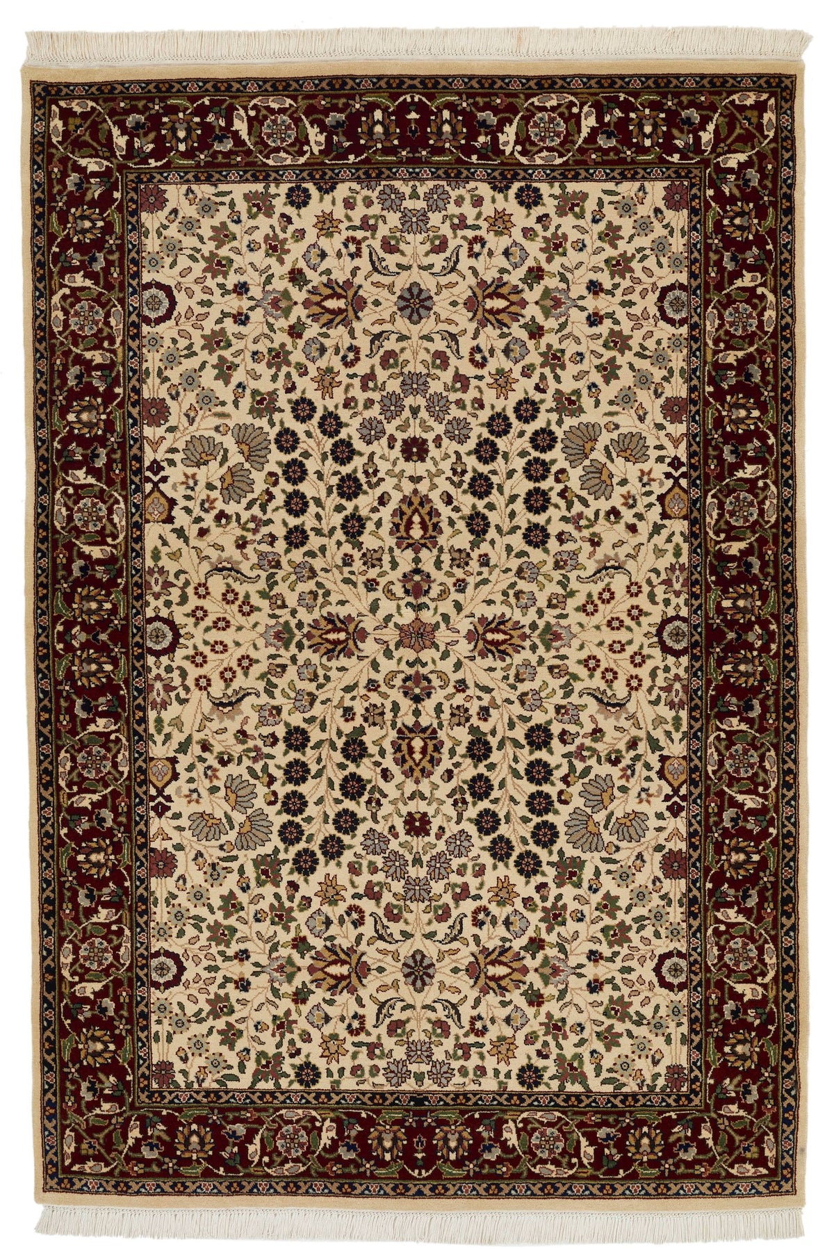 4x6 Ivory and Burgundy Turkish Traditional Rug