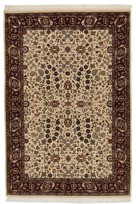 4x6 Ivory and Burgundy Turkish Traditional Rug