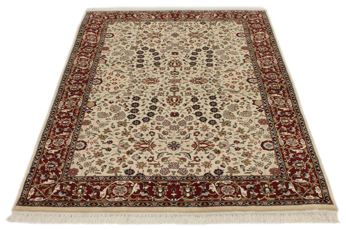 4x6 Ivory and Burgundy Turkish Traditional Rug