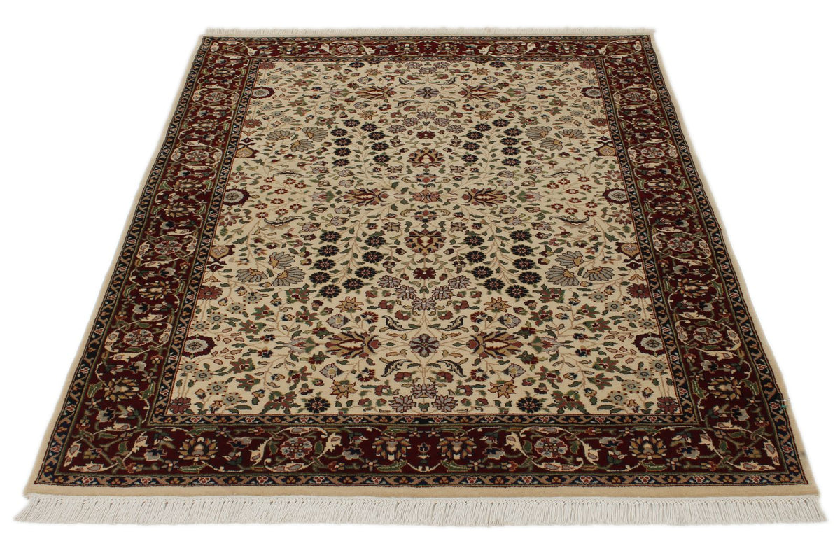 4x6 Ivory and Burgundy Turkish Traditional Rug