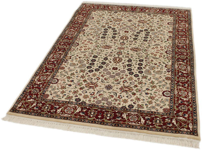 4x6 Ivory and Burgundy Turkish Traditional Rug