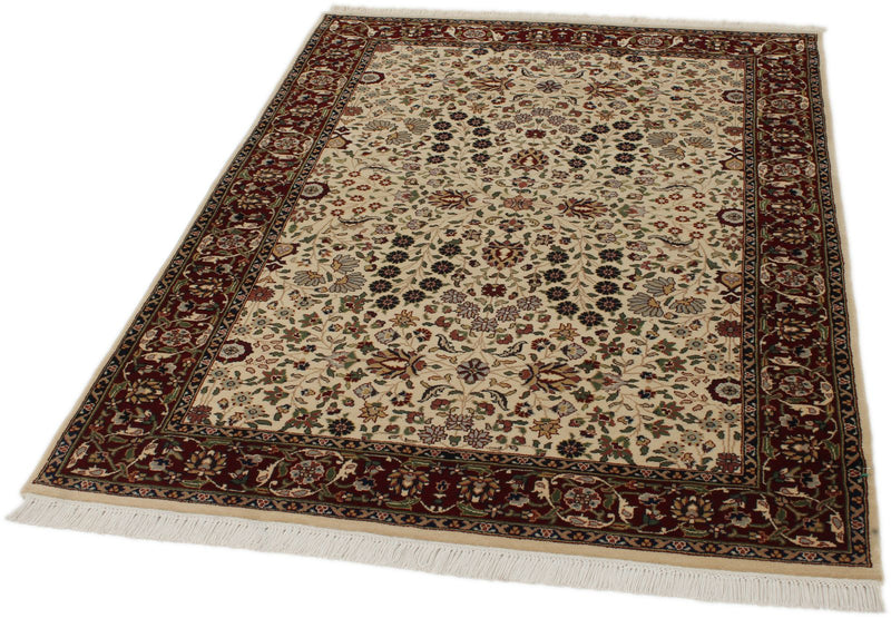 4x6 Ivory and Burgundy Turkish Traditional Rug