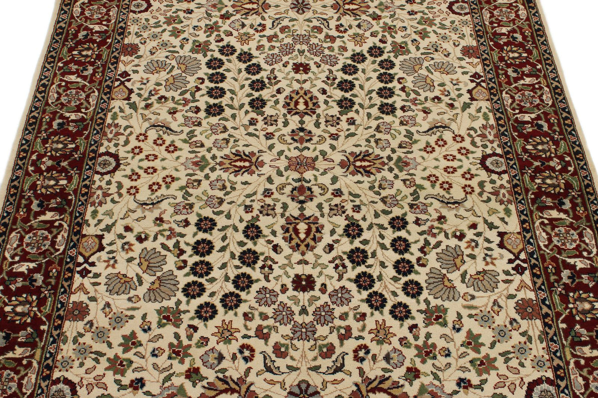 4x6 Ivory and Burgundy Turkish Traditional Rug