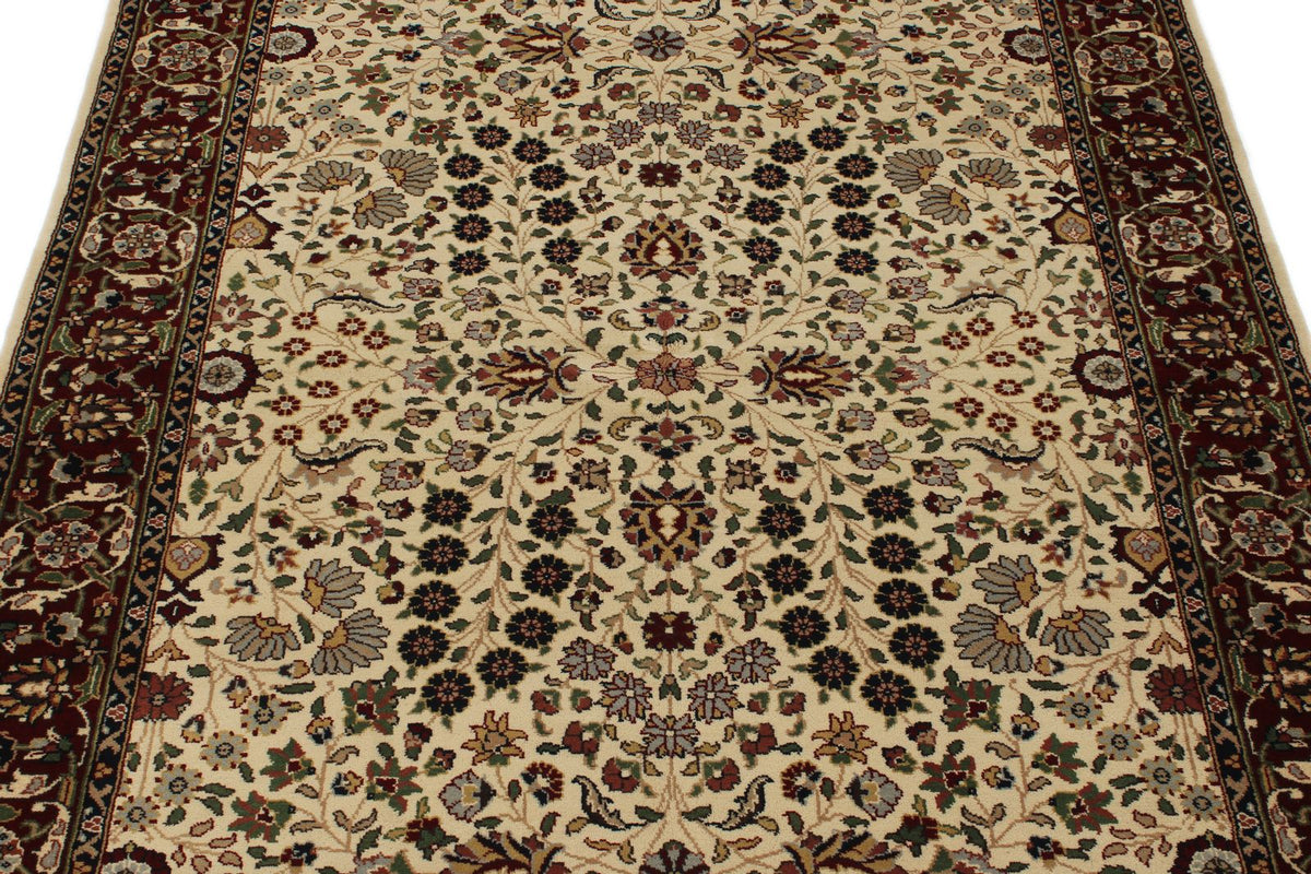 4x6 Ivory and Burgundy Turkish Traditional Rug