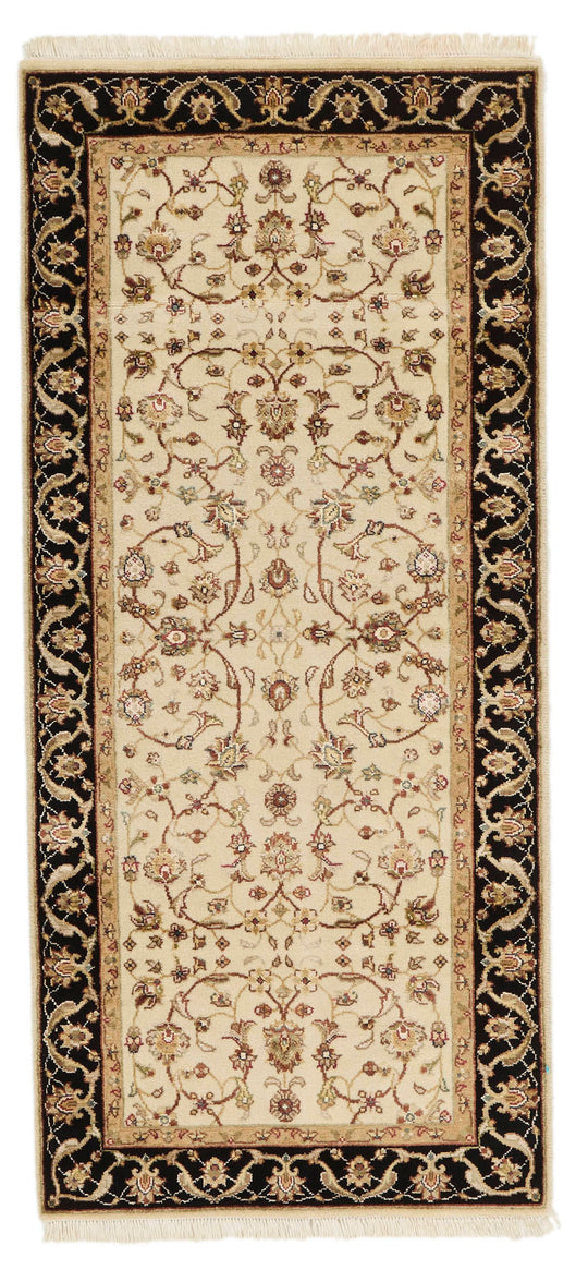 3x6 Ivory and Black Turkish Tribal Runner
