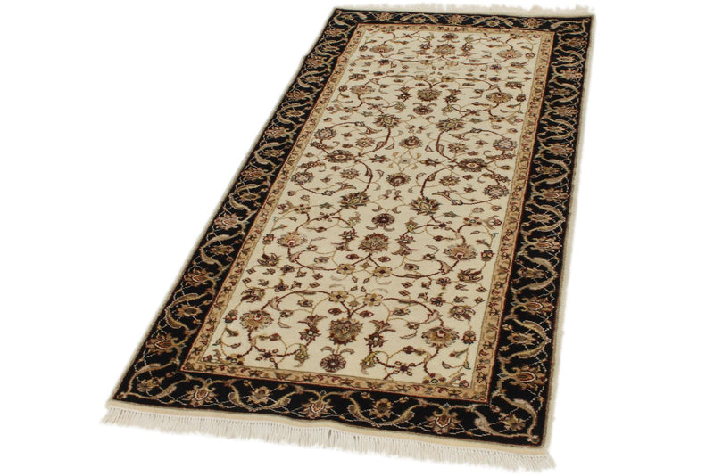 3x6 Ivory and Black Turkish Tribal Runner