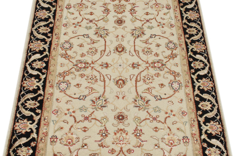 3x6 Ivory and Black Turkish Tribal Runner