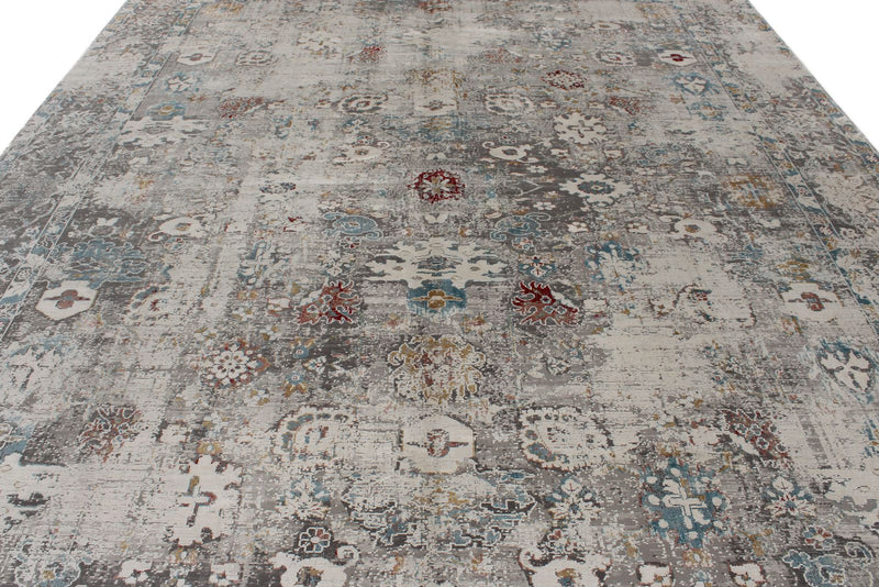 10x13 Gray and Multicolor Turkish Antep Rug