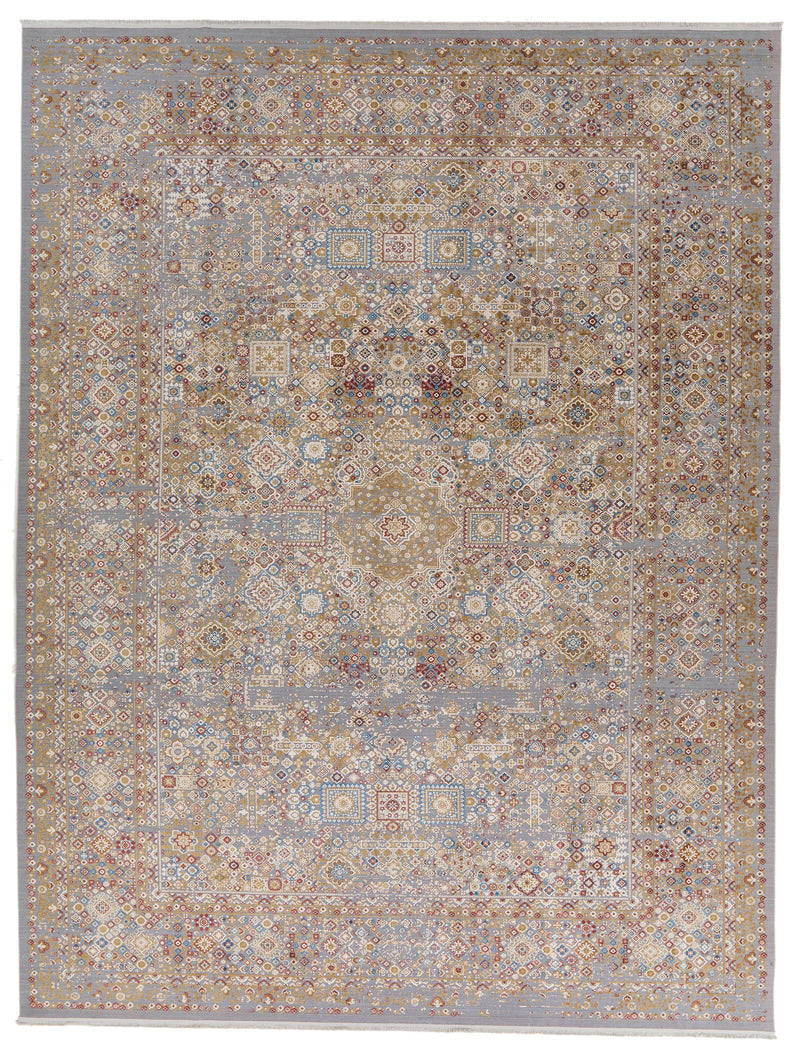 10x13 Gray and Multicolor Turkish Antep Rug