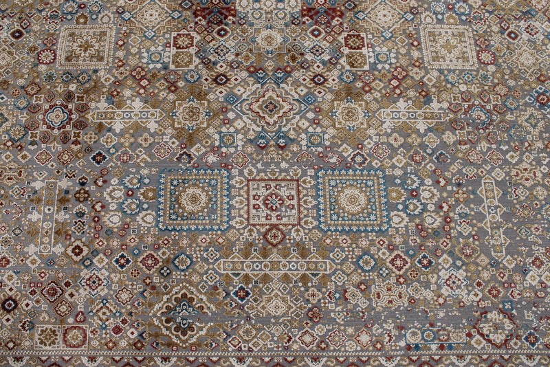 10x13 Gray and Multicolor Turkish Antep Rug