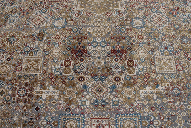 10x13 Gray and Multicolor Turkish Antep Rug