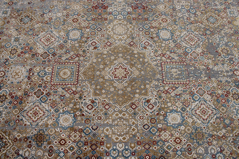 10x13 Gray and Multicolor Turkish Antep Rug