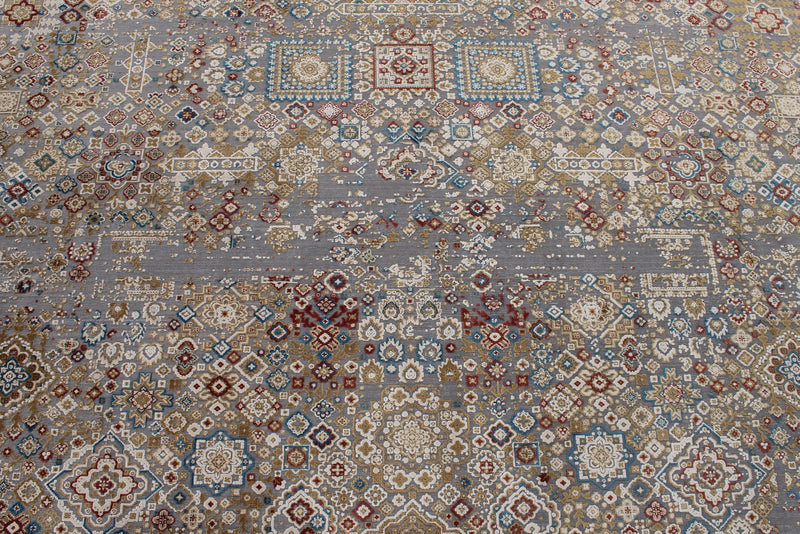 10x13 Gray and Multicolor Turkish Antep Rug