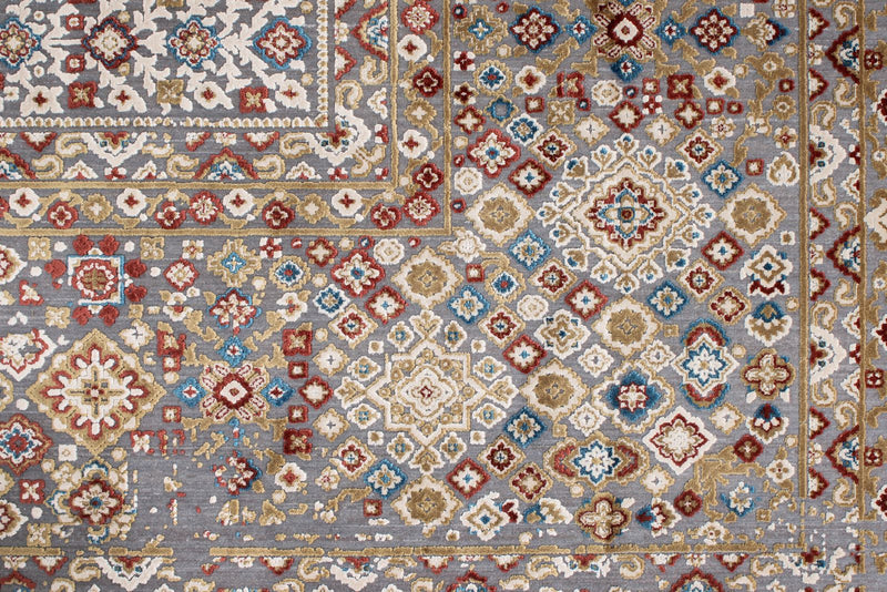 10x13 Gray and Multicolor Turkish Antep Rug