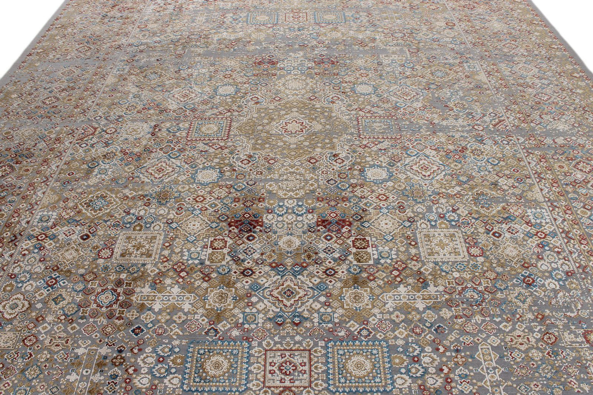 10x13 Gray and Multicolor Turkish Antep Rug