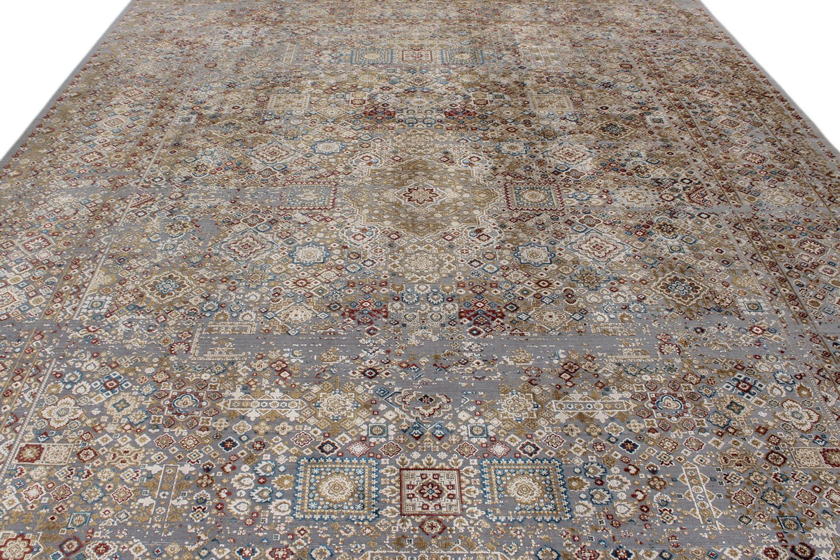 10x13 Gray and Multicolor Turkish Antep Rug