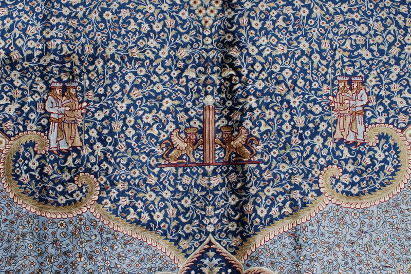 10x13 Blue and Multicolor Turkish Antep Rug