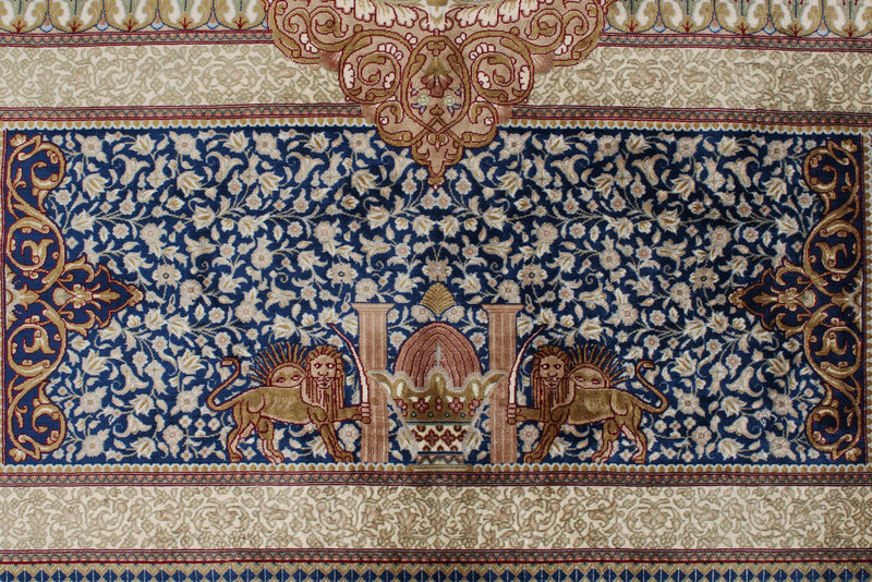 10x13 Blue and Multicolor Turkish Antep Rug