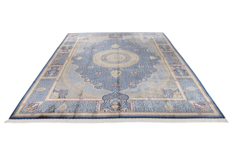 10x13 Blue and Multicolor Turkish Antep Rug