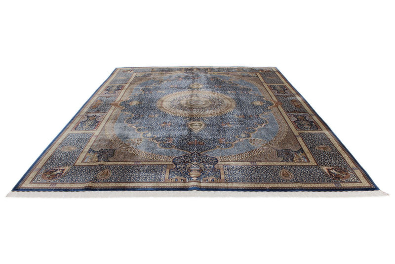 10x13 Blue and Multicolor Turkish Antep Rug