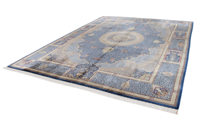 10x13 Blue and Multicolor Turkish Antep Rug