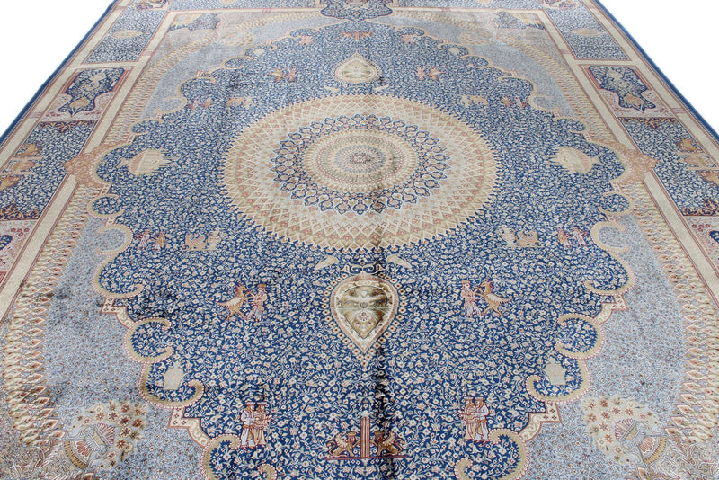 10x13 Blue and Multicolor Turkish Antep Rug