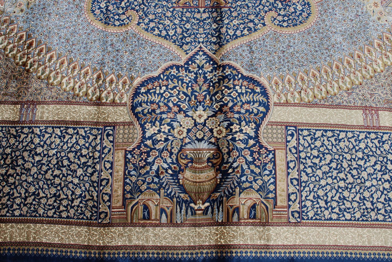 10x13 Blue and Multicolor Turkish Antep Rug
