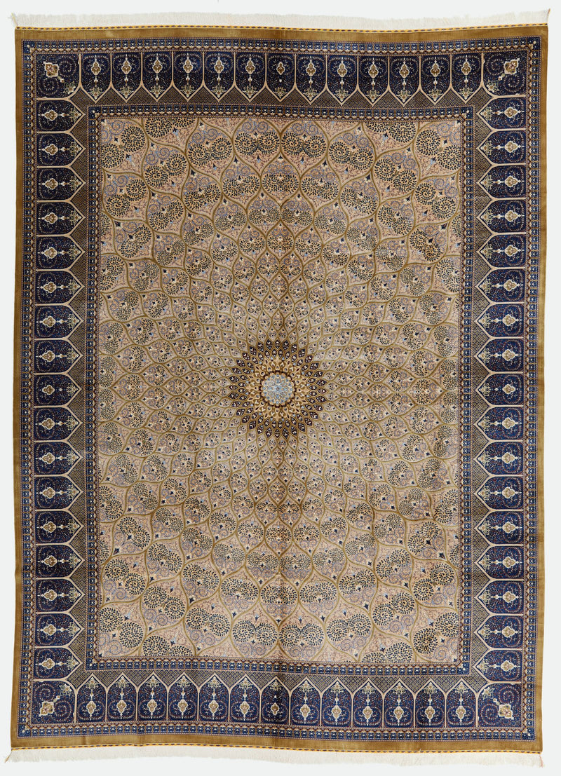 10x13 Gold and Navy Turkish Antep Rug