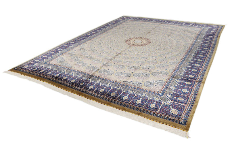 10x13 Gold and Navy Turkish Antep Rug