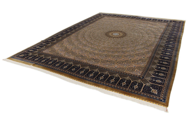 10x13 Gold and Navy Turkish Antep Rug